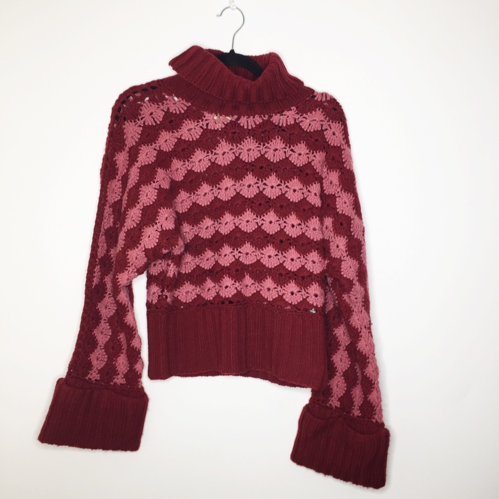 Easel pink and red turtleneck sweater